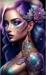Pintura de diamantes: mujer con pelo morado 30x40 cm