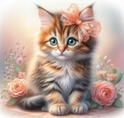 Norimpex pintura con diamantes Gatito con lazo y rosas 30x40 cm
