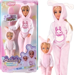 Woopie muñecas con monos de conejo rosa, set de 2 unidades