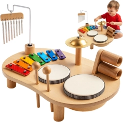 Mesa musical de madera Kruzzel con instrumentos de percusión