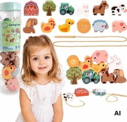 Juego de ensartar de madera granja Woopie Green (13 piezas)