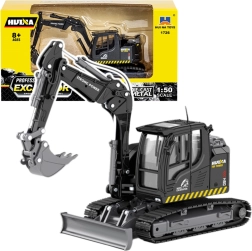 Excavadora de orugas metálica con hoja topadora HUINA 1:50 negra