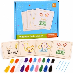 Cordones de costura Montessori de madera para niños – set de 4 animales con hilo de bordar