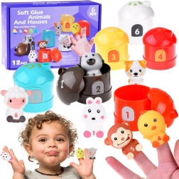 Set de animalitos de goma con casitas y números