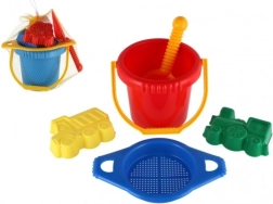 Set de plástico para arena con cubo, tamiz, pala y 2 moldes