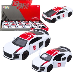 Coche deportivo metálico 1:43 con mecanismo pull-back y puertas abatibles – blanco