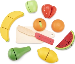 Set de madera para cortar fruta en cesta