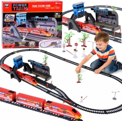Vía de tren eléctrica para niños con estación y vías de 300 cm