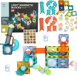 Bloques de construcción magnéticos con tobogán de canicas luminoso – 49 piezas