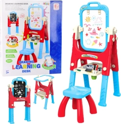 Pizarra educativa 5 en 1 con sillita, accesorios multifuncionales, azul