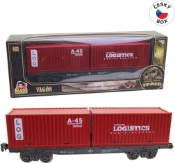 Vagón portacontenedores rojo para ferrocarril de modelismo 25 cm