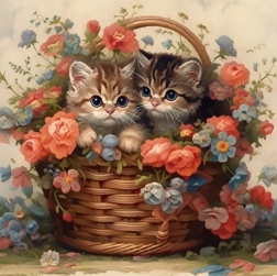 Mosaico de diamantes - gatitos en una cesta
