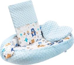 Nido de lujo con almohadita y edredón de Minky, azul – New Baby