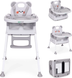 Trona infantil 3 en 1 con bandeja doble y arnés de 5 puntos, gris ECOTOYS
