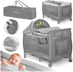 Cuna de viaje con colchón y bolsa de transporte 125×65×78 cm, gris