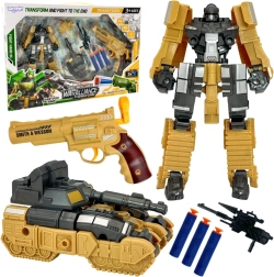 Woopie 3 en 1: robot transformable, tanque y pistola de dardos de espuma – marrón