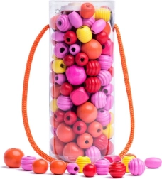 Cuentas en tubo rosa‑amarillo‑rojas