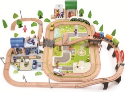 2Kids Toys vía de tren de madera ciudad y pueblo 200 piezas