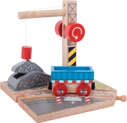 Juguete de madera grúa con vagón Bigjigs Rail para niños