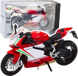 Motocicleta deportiva metálica 1:12 con luces y sonidos – rojo‑blanco