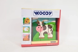 WOODY Cubo de madera para ensartar con animalitos, 9 cubos