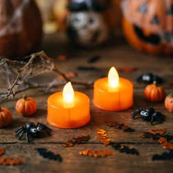 Velas LED de té naranjas para Halloween, 2 unidades