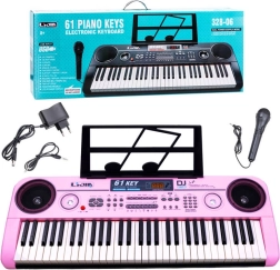 Instrumento de teclado electrónico de 61 teclas con micrófono y USB – Rosa