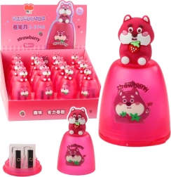 Sacapuntas rosa para lápices de colores gruesos y finos con depósito