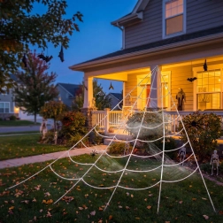 Telaraña de Halloween de chenilla blanca de 5 × 4,8 m con estacas de fijación