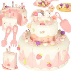 Tarta de cumpleaños de dos pisos con música y luces, rosa, 16 piezas