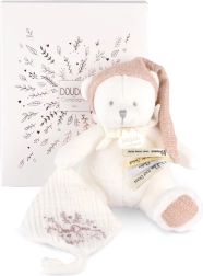 Set de regalo doudou osito rosa con clip para chupete y manta 20 cm