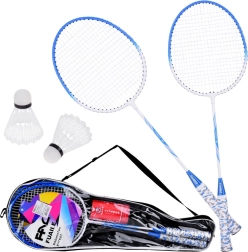 Set completo de bádminton: raquetas + 2 volantes con funda