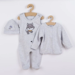 Conjunto infantil de 3 piezas Koala Doggy de algodón, gris, talla 80