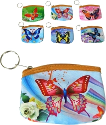 Cartera infantil con cremallera con mariposas y anilla - 1 pieza