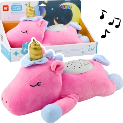 Unicornio de peluche rosa con proyector y nanas