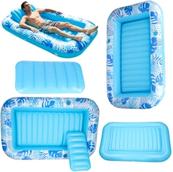Colchoneta inflable para agua con almohada, azul 175 × 115 cm