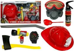 Set de bombero para niños – casco, máscara, hacha, palanca y accesorios, rojo