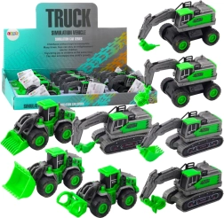 Vehículo de construcción con motor de cuerda (fricción) – mini excavadora, cargadora o bulldozer, verde