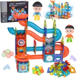 Cubos luminosos magnéticos 3D – gran pista de canicas, 142 piezas