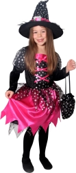 Disfraz infantil de bruja negro-rosa con estrellitas