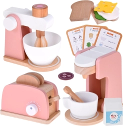 Set de madera de electrodomésticos de cocina para niños: tostadora, cafetera y batidora con accesorios