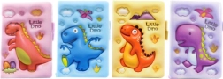 Cuaderno con motivo de dinosaurio, con líneas de colores
