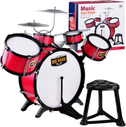 Batería rock infantil con platillos, baquetas y taburete – Roja, 3 platillos
