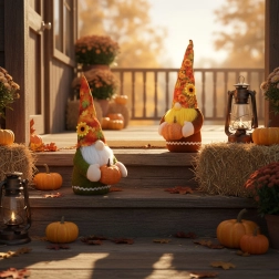 Decoración de otoño – duende con calabaza, 35 × 13 × 13 cm - 1 unidad