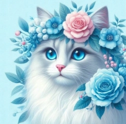Pintura con diamantes Gata con corona de flores 30x40 cm