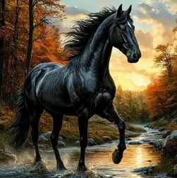 Norimpex Pintura por números Caballo negro en el arroyo 40 × 50 cm