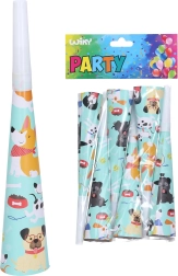 Trompetitas de fiesta con motivo de perro 20 cm (6 uds.)