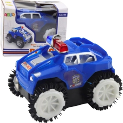Coche de policía volteretas con efectos de luces y sonidos, azul