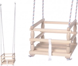 Columpio infantil de madera con barra de seguridad