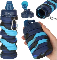 Botella de agua de silicona plegable con asa 500 ml azul